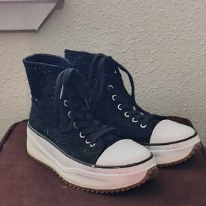 Wild Pair Hopefull Lace-Up High-Top Sneaker in black with rhinestone